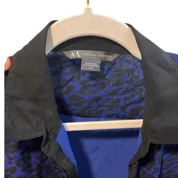 EUC Armani Exchange Semi-Sheer BlueButton up Long sleev Leopard print Top size M - Picture 12 of 12